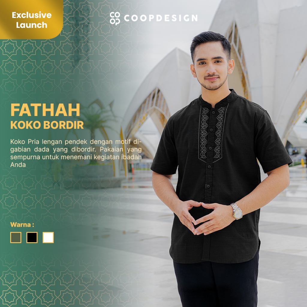 [Exclusive Baju Lebaran 2025] Coop Design - Fathah Koko Bordir Kerah Changi Collarless Linen Lengan 