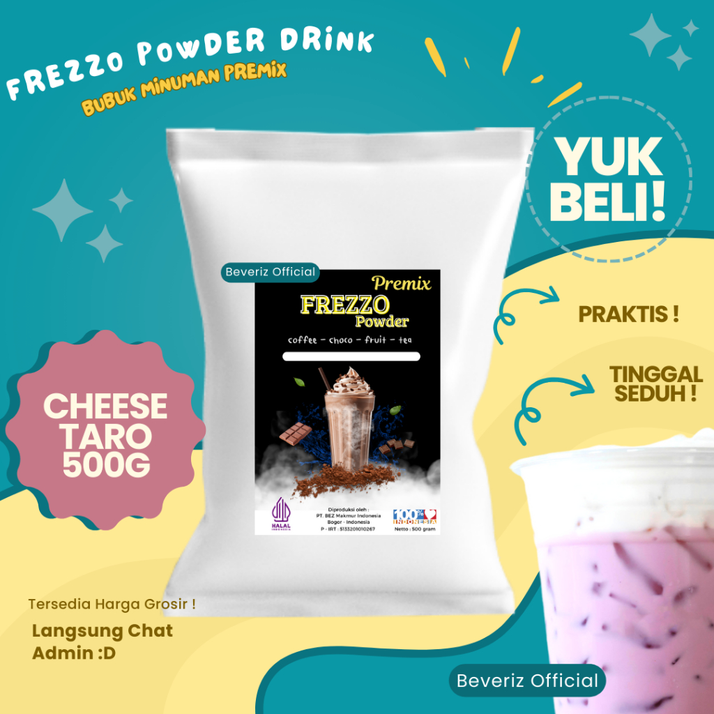 

BEVERIZ Frezzo Bubuk Minuman Rasa Cheese Taro | Boba Powder Drink 500gram {Bisa COD} {tersedia harga grosir}