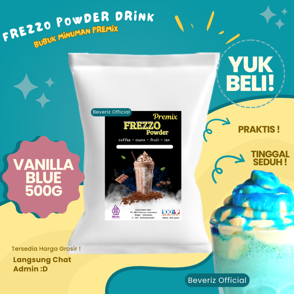 

BEVERIZ Frezzo Rasa Vanilla Blue | Boba Powder Drink Vanilla Blue 500gram { Bisa COD} {Tersedia Harga Grosir}