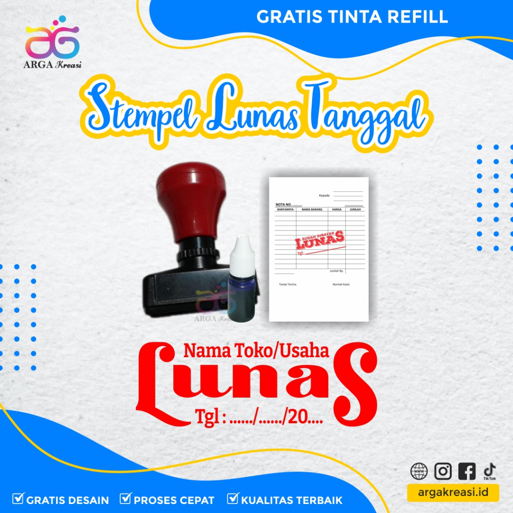 Stempel Lunas Tanggal Cap Toko Perusahaan Custom Warna FREE Tinta Refill