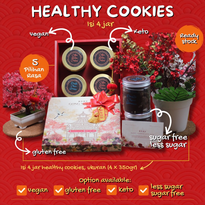 

READY STOCK HAMPERS LUNAR YEAR HEALTHY PREMIUM COOKIES ISI 4 JUMBO JAR. SURABAYA