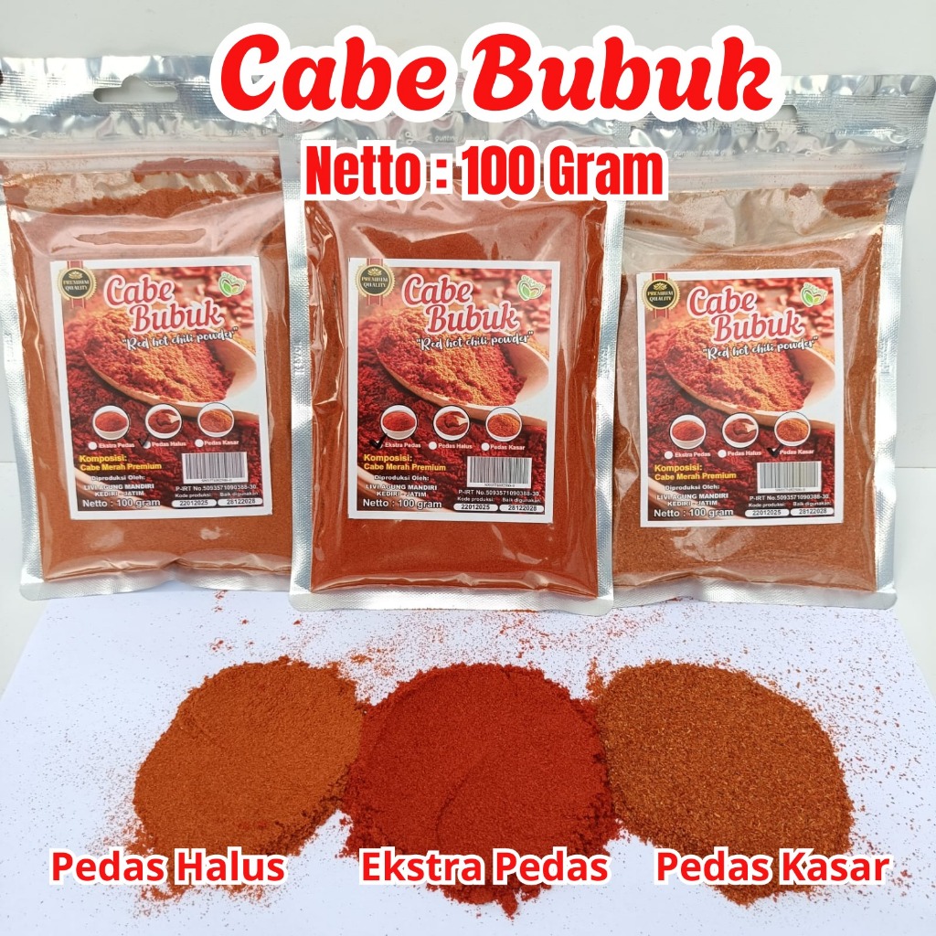 

Bubuk Cabe Pedas Hot - 100gr | Pedas Halus | Pedas Kasar | Ekstra Pedas