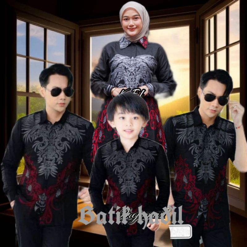 BAJU BATIK COUPLE KELUARGA MOTIF GENTONG WARNA HITAM SIZE M L XL XXL