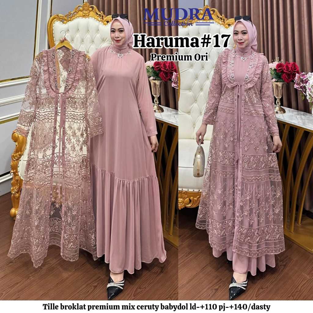 Haruma Gamis Wanita Kondangan Jumbo Inner Dress Brukat Pesta Model Outer Tille Import Lebaran
