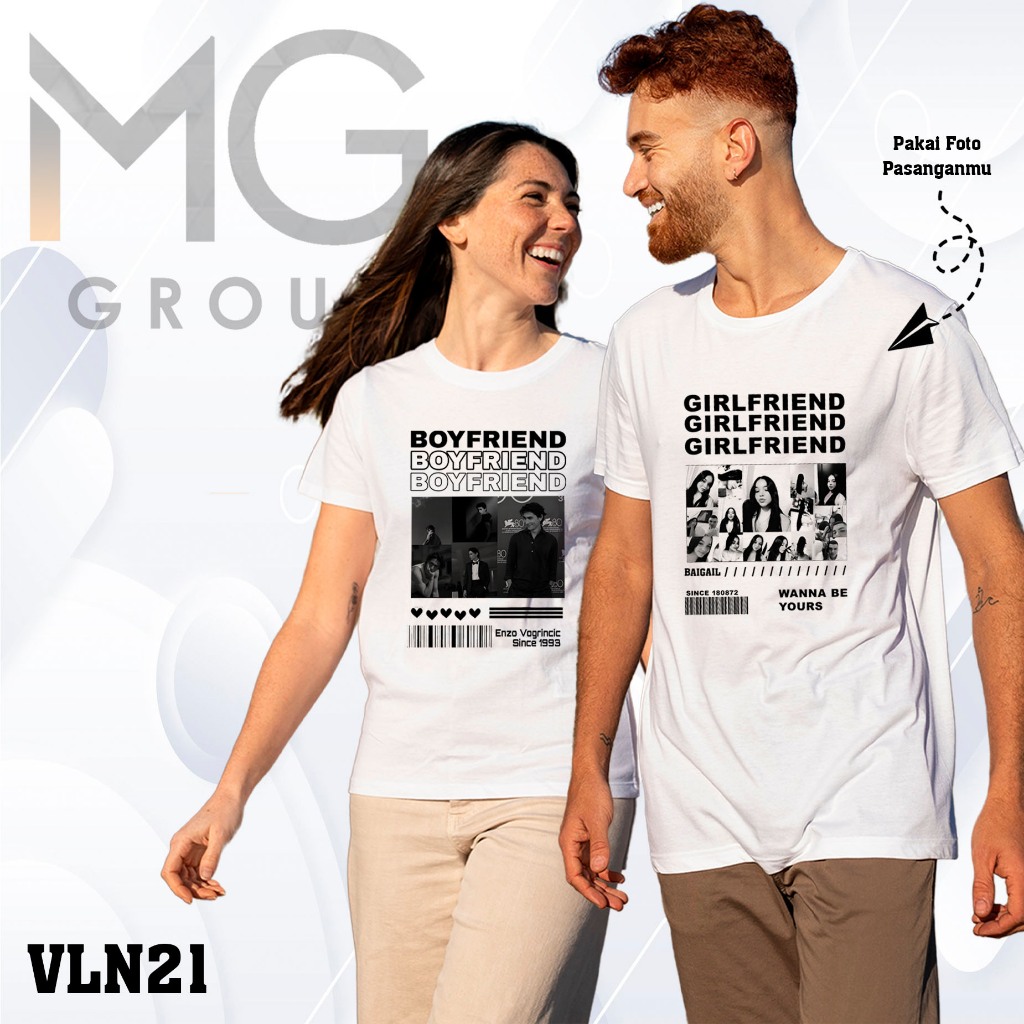 Kaos Couple Custom Foto Pasangan Valentine Outfit Selfie TShirt Love Nama Pacar Baju Cinta VLN21-30