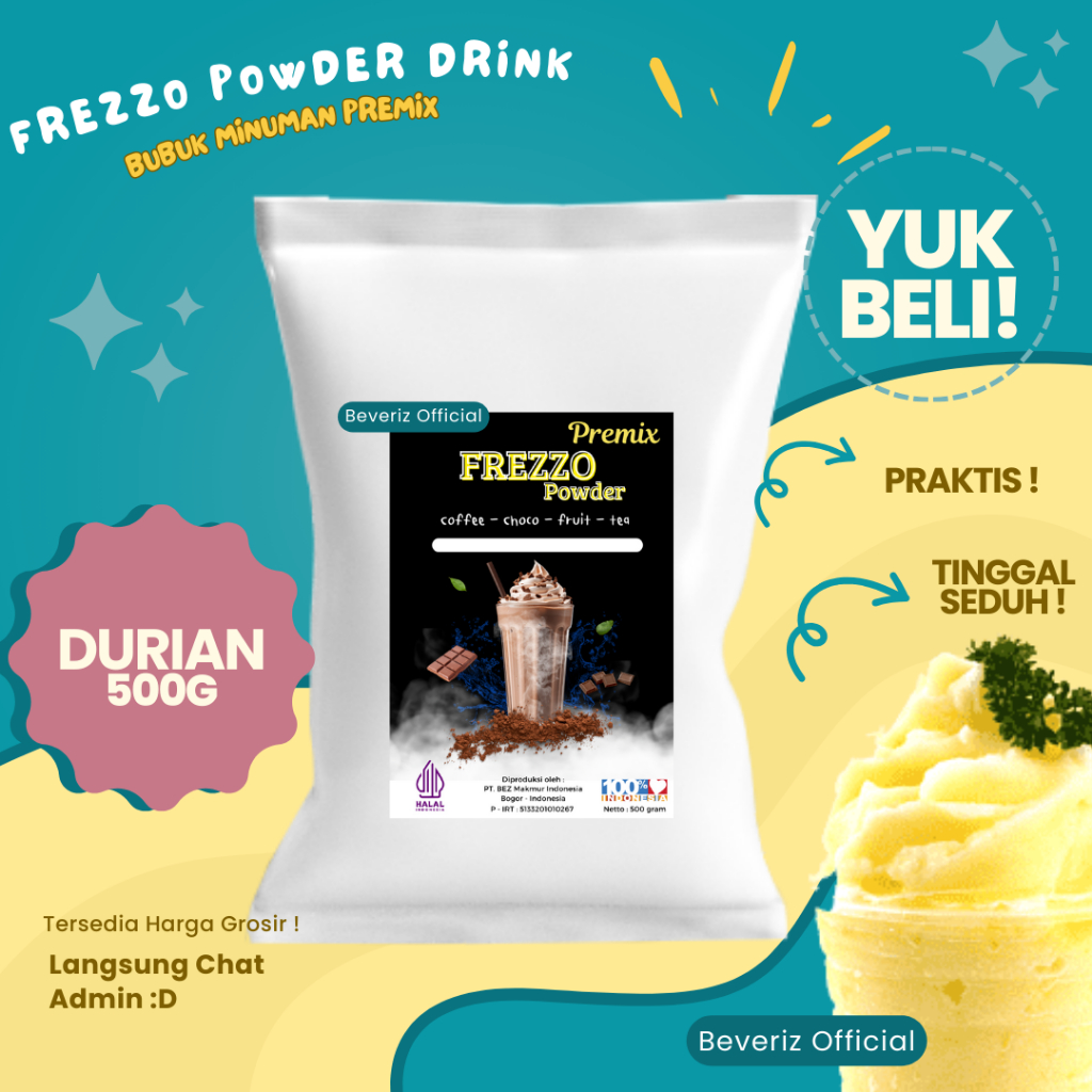 

BEVERIZ Frezzo Bubuk Minuman Rasa Durian | Boba Powder Drink Durian 500gram { Bisa COD} {Tersedia Harga Grosir}