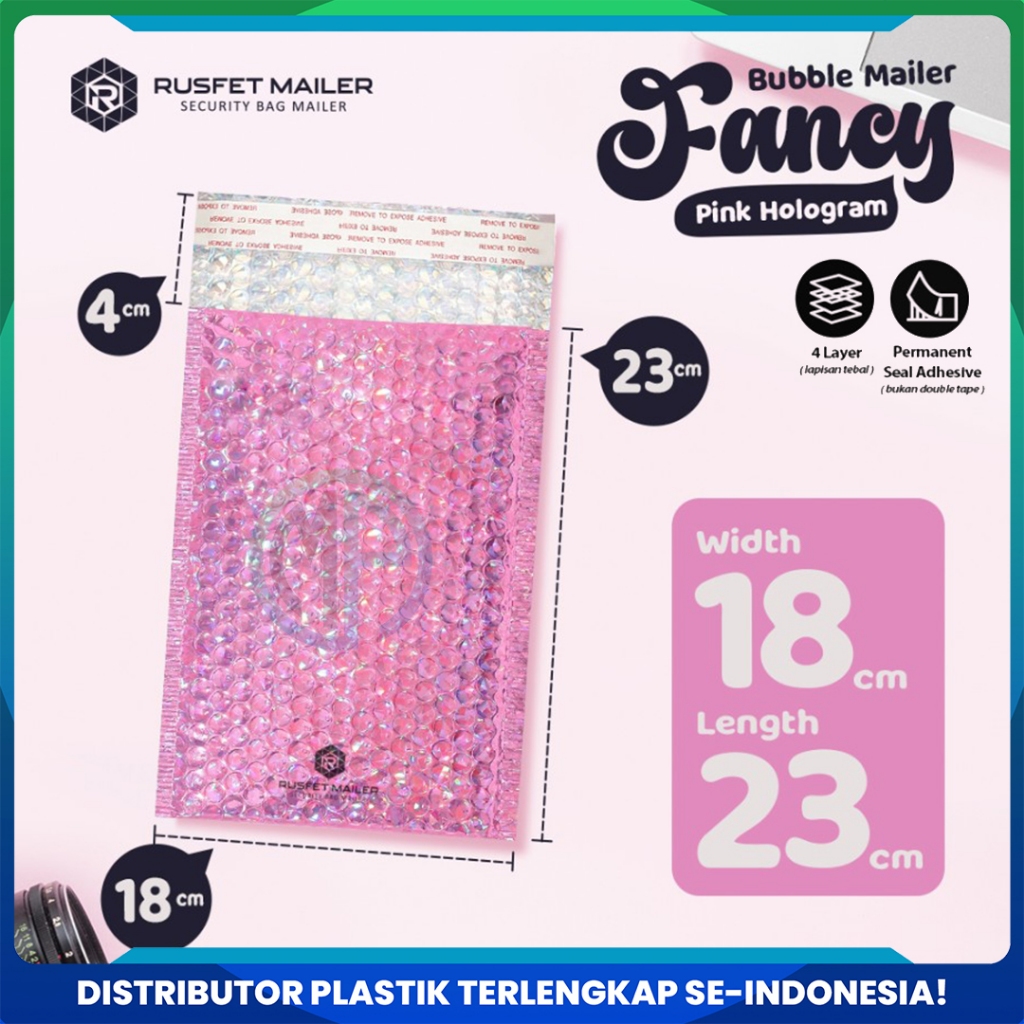 

Amplop Bubble Envelope Mailer Rusfet Satuan Pink Hologram 18x23 cm