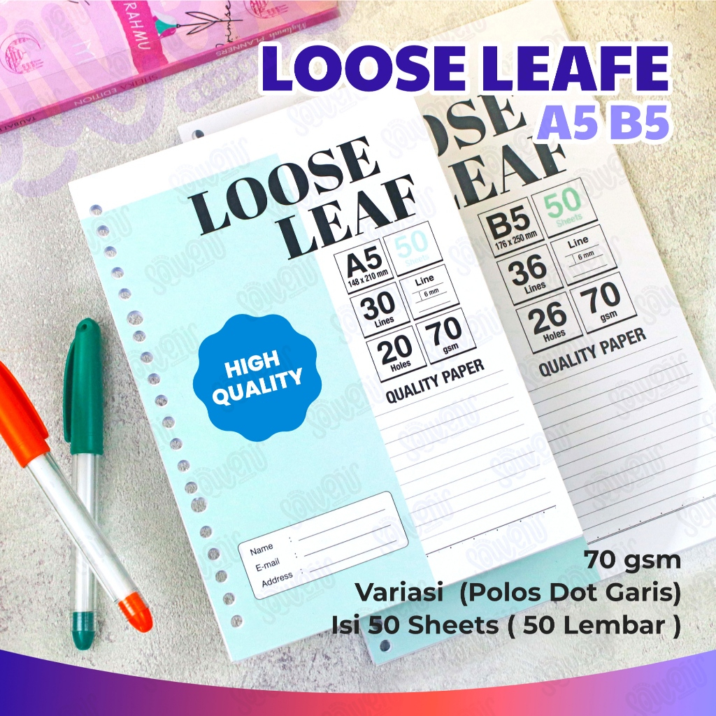 

Isi Kertas Loose Leaf A5 B5 Polos Dot Garis 50 Sheets Isi Binder Refill