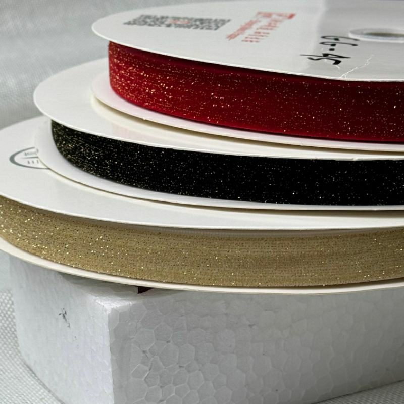 

1 YARD - 1,6 CM PITA BLUDRU GLITER GOLD HALUS| VELVET GLITER GOLD (5/8")