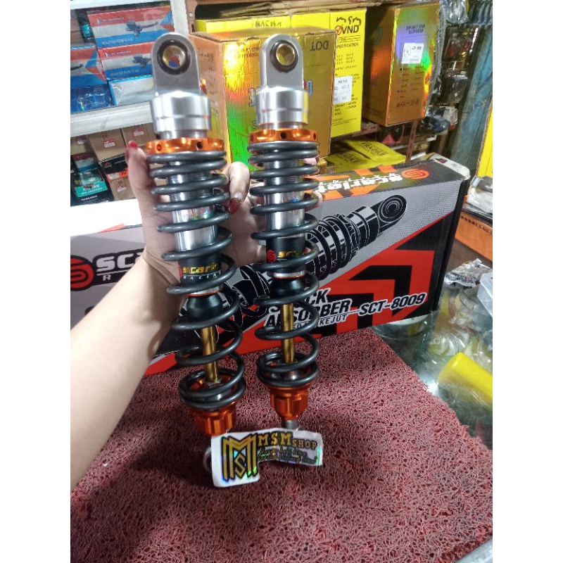 Shock Belakang Scarlet Non Tabung Ukuran 340mm 280mm Nmax New Old, PCX 160, Vario 160, Aerox New Old