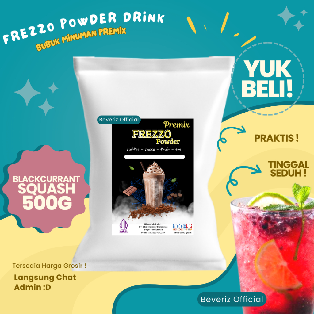 

BEVERIZ Frezzo Bubuk Minuman Rasa Blackcurrant Squash | Boba Powder Drink 500gram { Bisa COD} {Tersedia Harga Grosir}