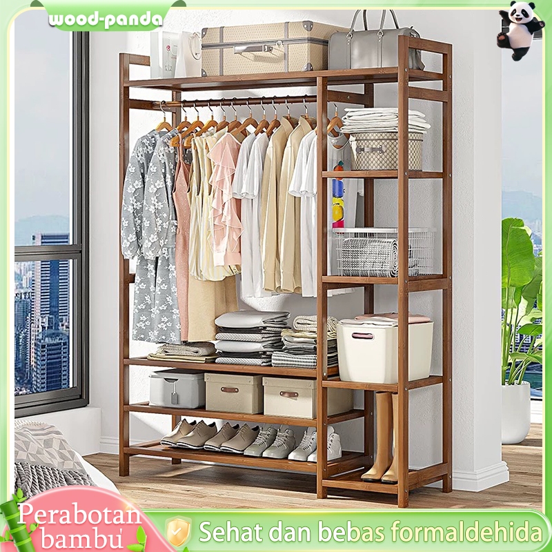 Rak Gantungan Baju Kayu Dengan Stand Hanger Kotak Serbaguna Lemari pakaian tanpa kain