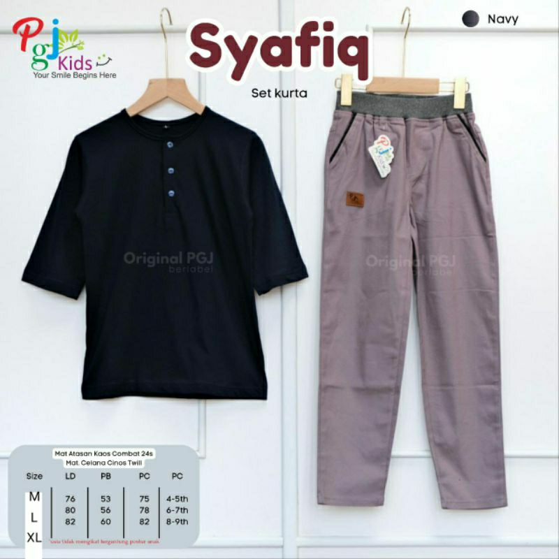 SYAFIQ SET COWOK BAHAN KAOS COMBAD CELANA CINOS TWILL ORI By PGJ KIDS