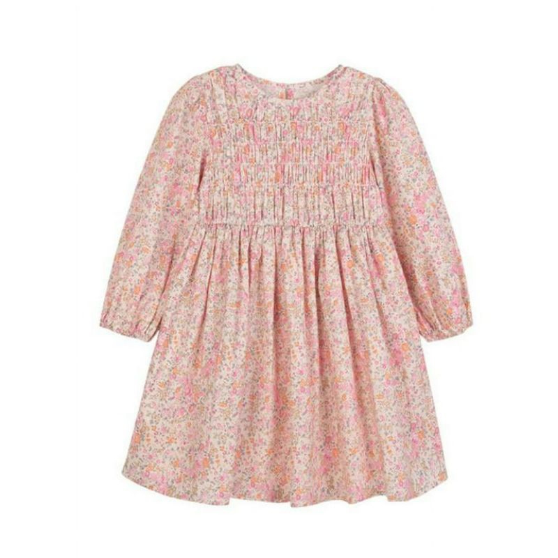 Hnz Kasacima-peach floral dress //dress anak import //dress anak ala Korea