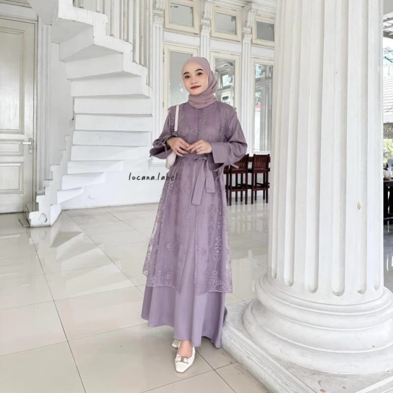 ALEA SET DRESS LOCANA LABEL/DRES BRUKAT PREMIUM / LOCANA LABEL /ALEA BURGUNDY