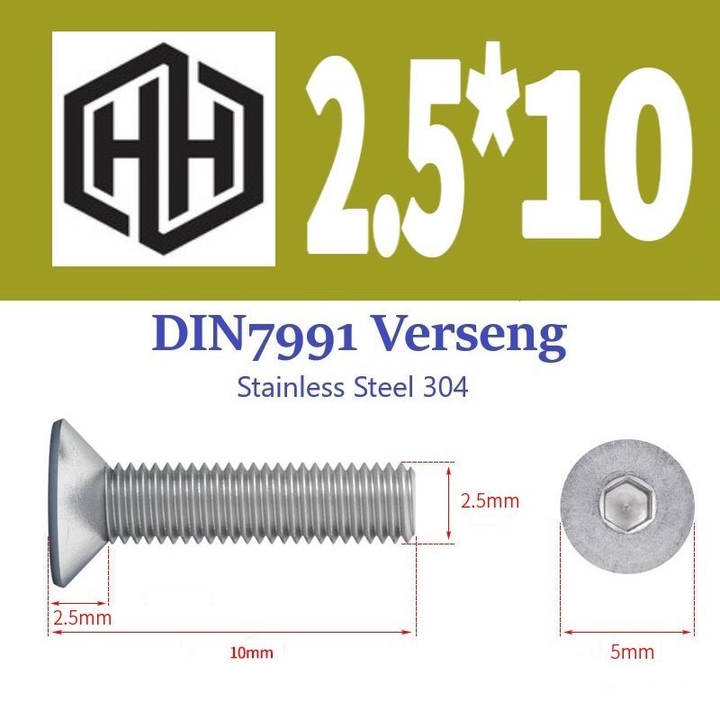 Baut L Flat M2.5 x 10 Verseng Flat Head Hex Stainless Steel BV2510