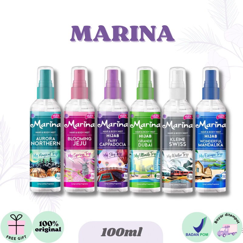 Marina Hair & Body Mist Cologne 100ml - Hijab Edition Secret Paradise & Wisteria Garden Tahan Lama