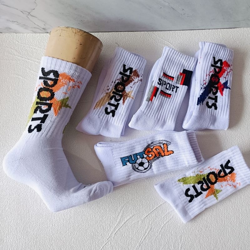promo 6 pasang kaus kaki tebal pria dewasa panjang sebetis, kaus kaki olahraga, katun spandek tebal 
