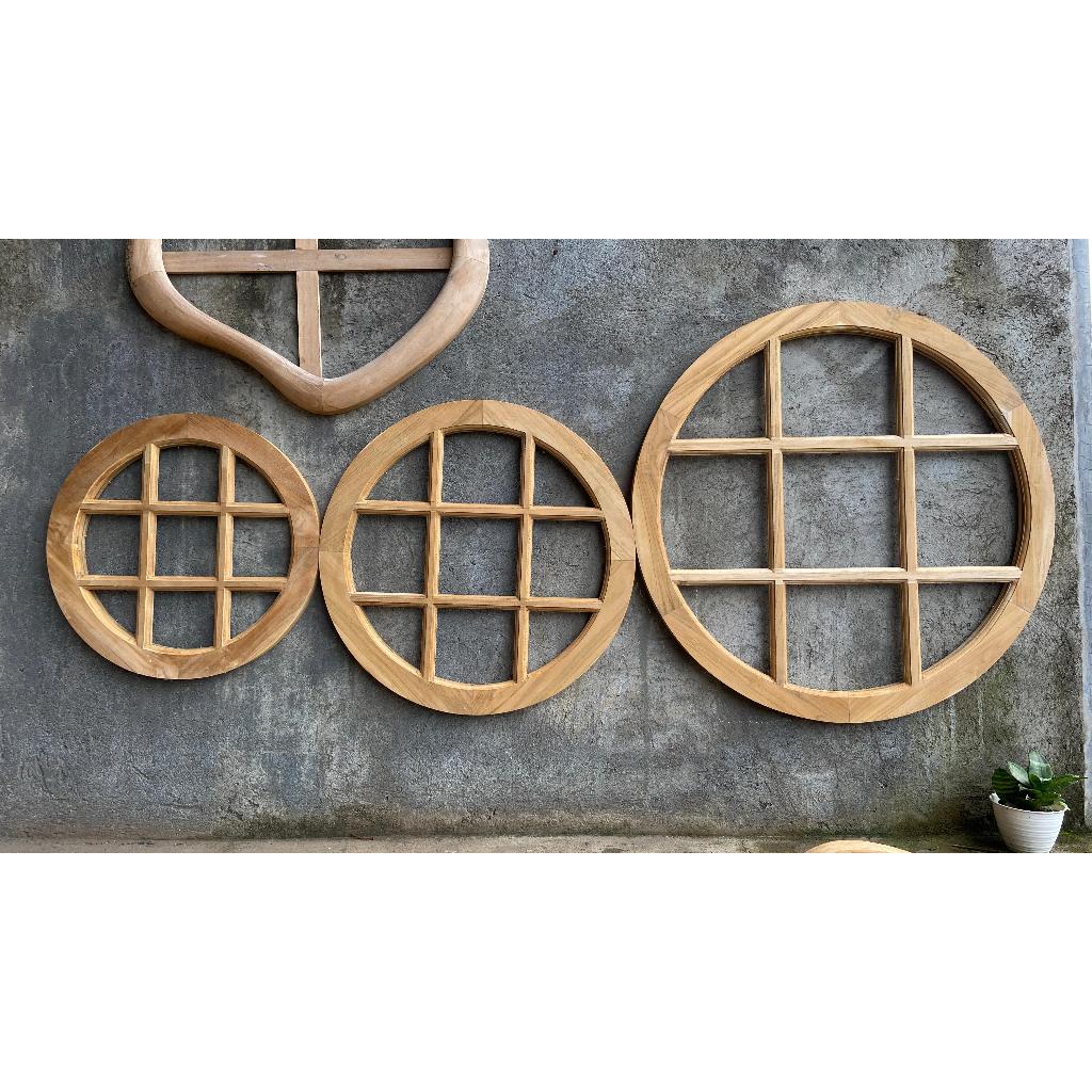 D120 Daun Jendela Bulat Model Jepang Kayu Jati Solid