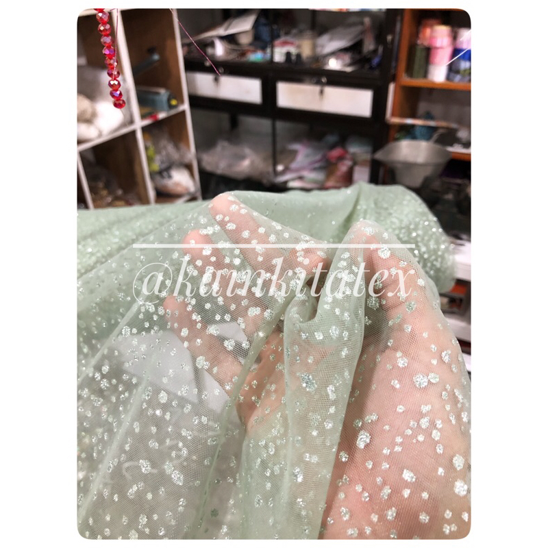 Kain tulle tile sugar candy sparkle snow glitter import premium high quality