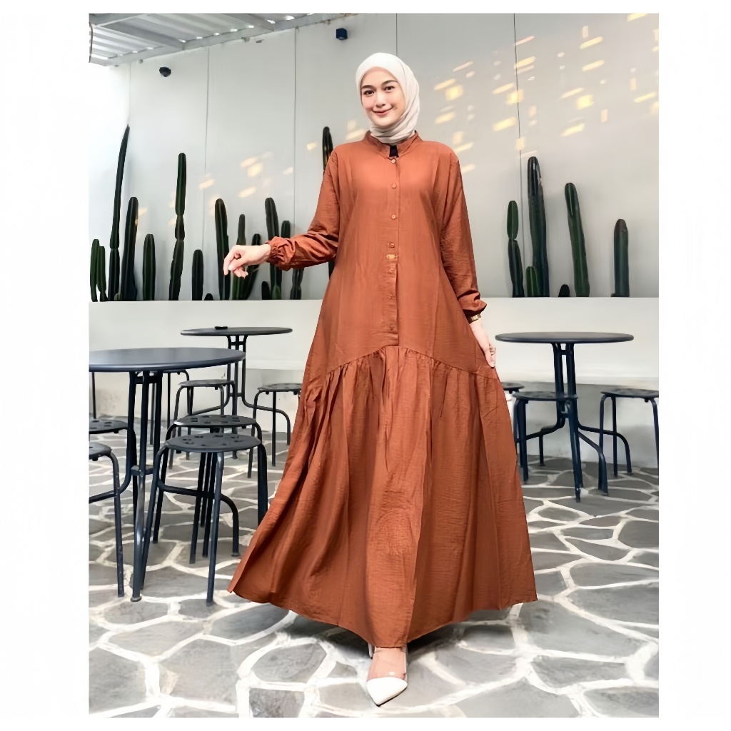 Shofia Gamis Polo Linen Polos Wanita Model Payung Terbaru