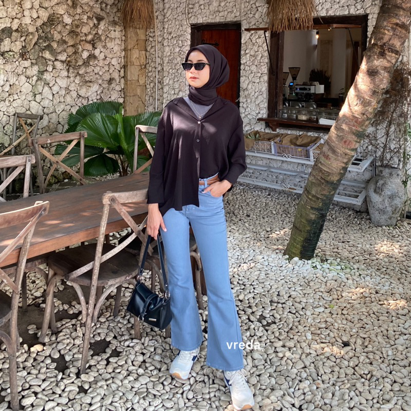 Jeans Wanita Cutbray Highwaist - Abu