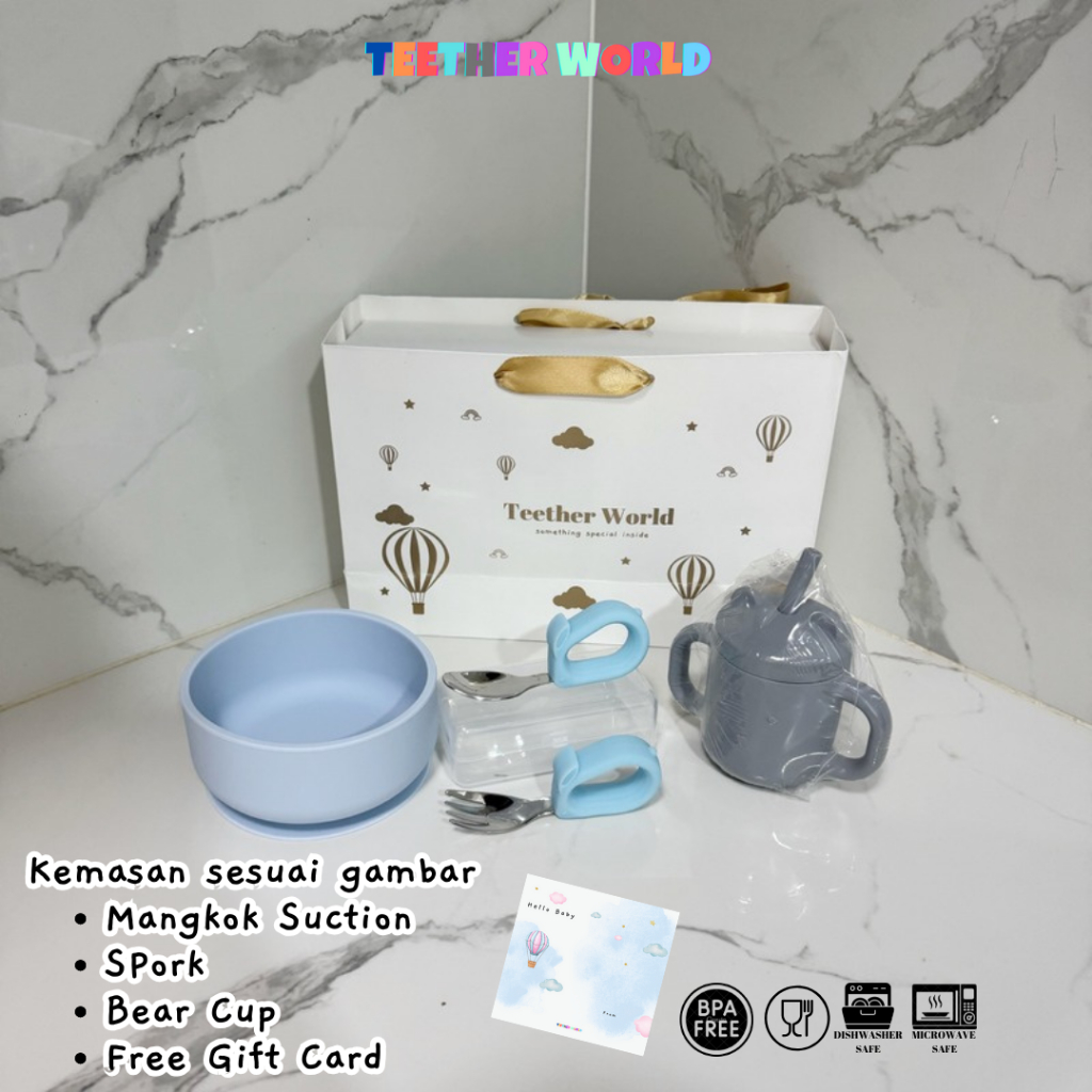 Hampers Set Alat Makan Silikon Bayi Paket MPASI Kado Lahiran Newborn Gift Set Sliding Bag