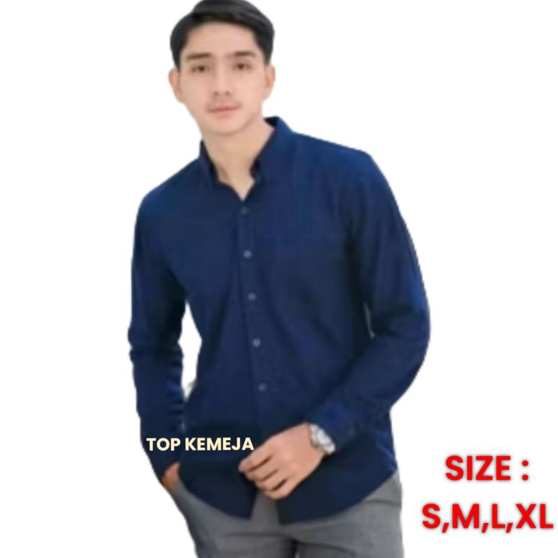 Kemeja navy pria Kemeja biru dongker pria lengan panjang Kemeja navy cowok Kemeja navy laki laki Kem