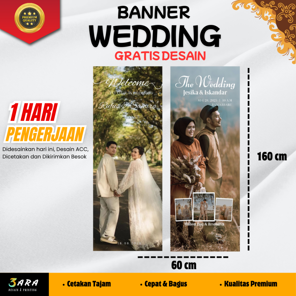 CETAK BANNER WEDDING CETAK SPANDUK WEDDING PERNIKAHAN GRATIS DESAIN UKURAN 160X60 CM