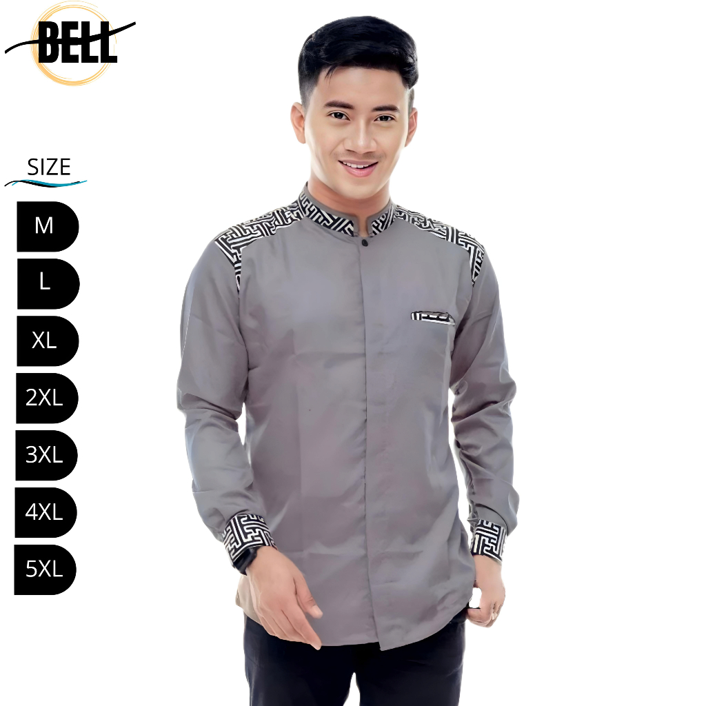 BAJU KOKO JUMBO PRIA LENGAN PANJANG KOMBINASI POLOS BATIK KATUN ADEM BIGSIZE M-5XL/5L