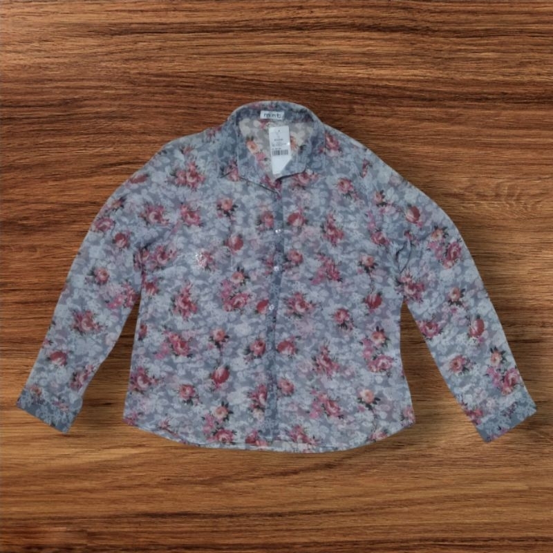 Mint - Blouse Wanita Mint Grey Flower Printed