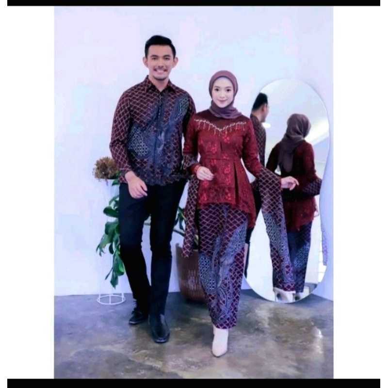 (READY LANGSUNG KIRIM) Kebaya Batik couple Merah Maroon Ada JUMBO XXL