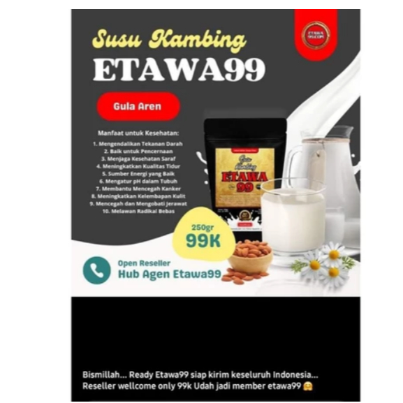 

Susu Kambing Etawa99 + gula aren + ID Reseller Sehat tanpa Obat