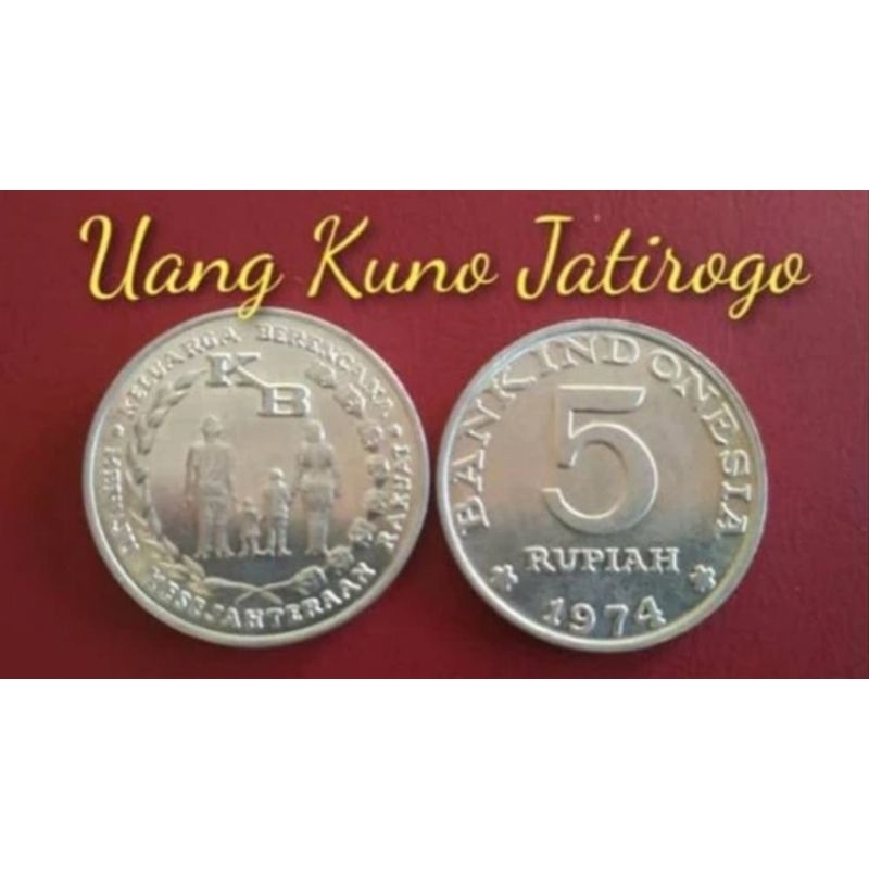 UANG KUNO 5 RUPIAH KB BESAR TAHUN 1974 PREMIUM