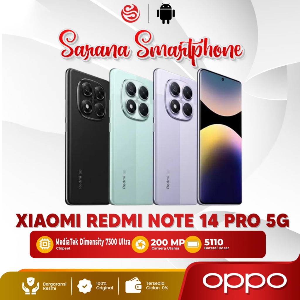 Xiaomi Redmi Note 14 Pro 5G 8/256GB 12/512GB HP Gaming Terbaru Bersegel Original Garansi Resmi