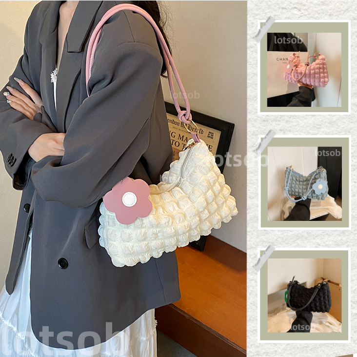 Shoulder Bag Tas Selempang Kuliah Wanita Puffy Sling Bag Ketiak Warna Solid Import Korean Totebag Cu