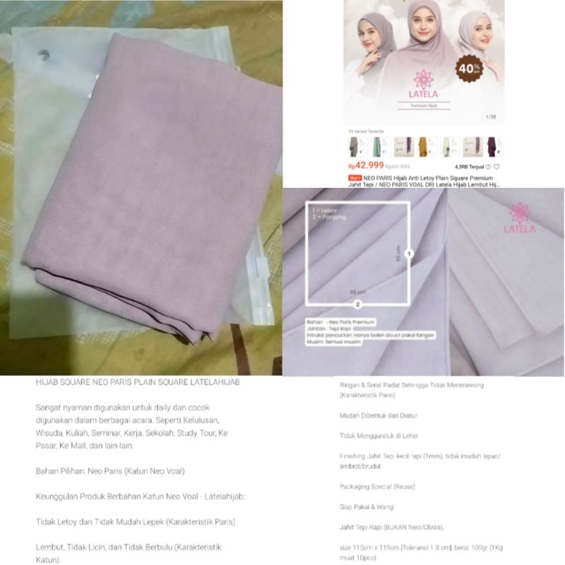 Preloved like new hijab segi empat neo paris (katun neo voal) latela hijab