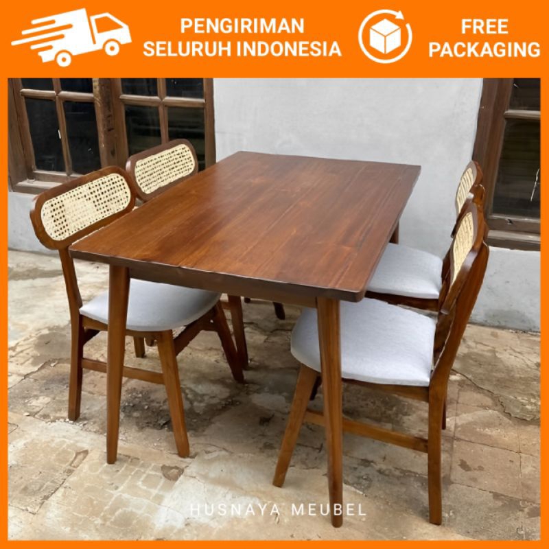 SET MEJA MAKAN ROPAN ROTAN JATI MINIMALIS / MEJA MAKAN CAFE ROPAN MIX ROTAN JATI MINIMALIS / MEJA MA