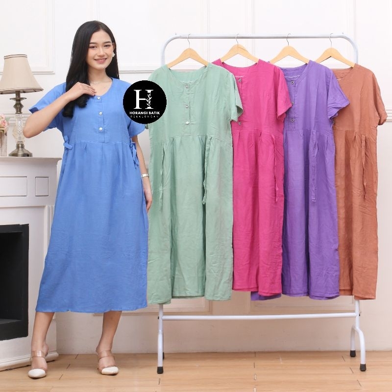Dress polos warna pastel bahan rayon Twill premium dress kekinian daster Pekalongan Busui Friendly L