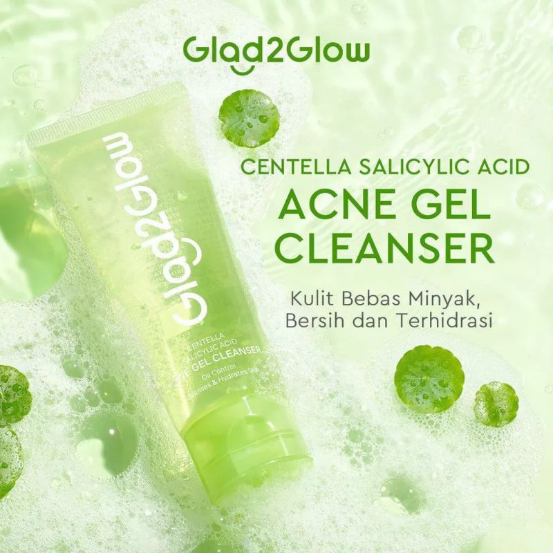 Glad2Glow Centella Salicylic Acid Acne Gel Cleanser 70ml | Sabun Cuci Muka Acne Glad2Glow | Sabun Mu