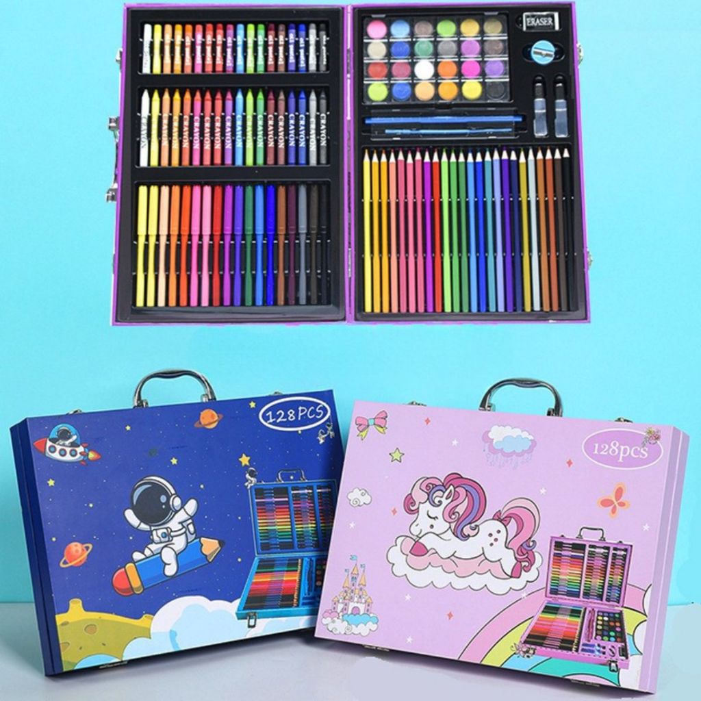 

Crayon Koper Set 128pcs Box Alat Lukis Anak Koper Set | Krayon Mewarnai Anak | Pensil Warna-ONLOOK