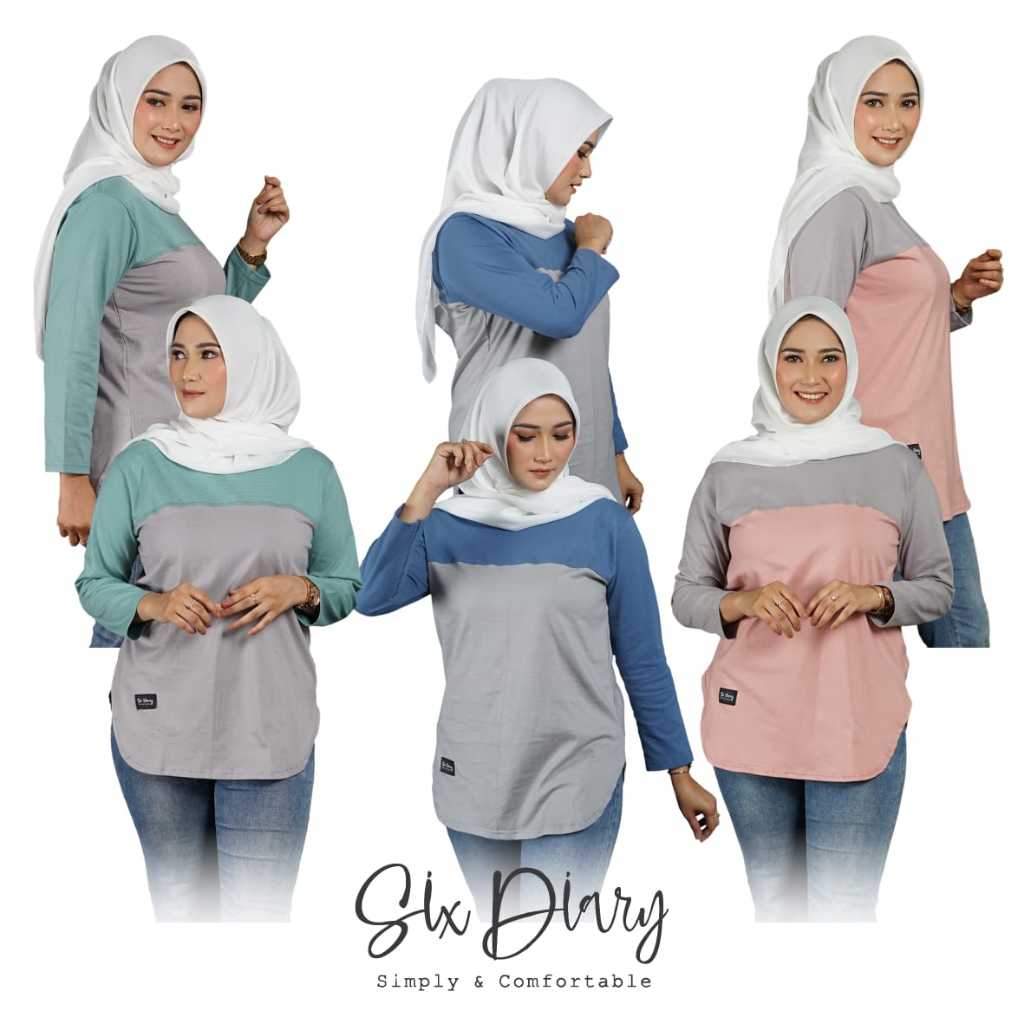 Six Diary Atasan Wanita Kaos Oval  Kombinasi Six Diary Terbaru