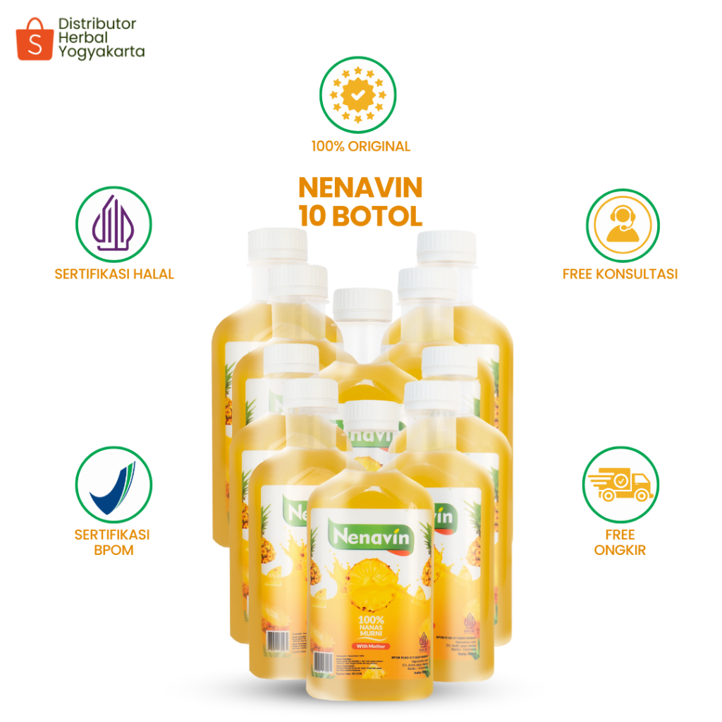 

Nenavin Cuka Nanas Original Organik 300ML - Mengatasi Gula Darah / Diabetes , Asam urat , Batu Ginjal , kencing Manis , Kebas & Kesemutan - 10 Botol