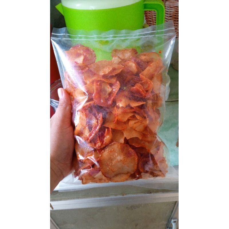 

keripik ubi pedas manis cabe asli