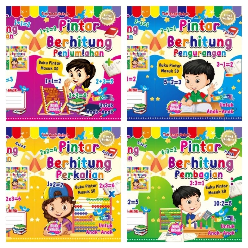(Isi 4buku) Buku Pintar Berhitung Penjumalahan Pengurangan Perkalian Pembagian - AHE