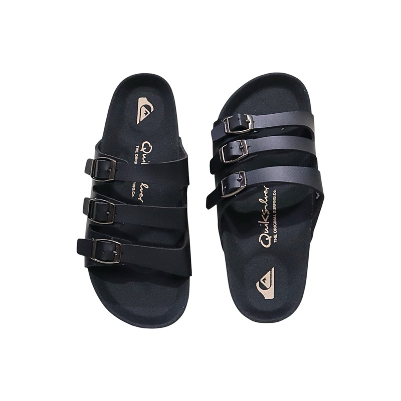 Sandal Slop Tali3 Kulit Qu1kSilver Hitam Premium - Sandal Slide Pria Wanita