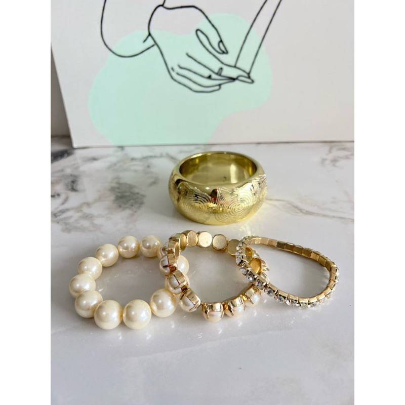 [PRELOVED] 1 SET GELANG MUTIARA FASHION EMAS | GELANG KLASIK | PERHIASAN GELANG WANITA  | GELANG EMA