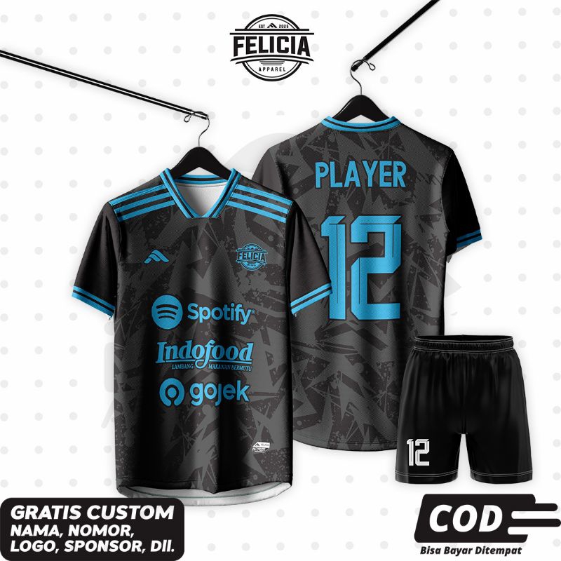 Jersey custom nama / jersey printing satuan / jersey bola jersey futsal jersey hitam biru