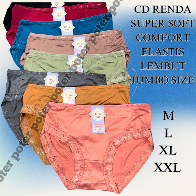 3 pcs cd celana dalam wanita dewasa remaja cewek M L XL XXL 3L 2XL big size renda jumbo katun brukat
