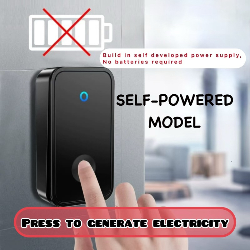 Door bel wireless bel pintu tanpa kabel tanpa baterai dengan 2 receiver